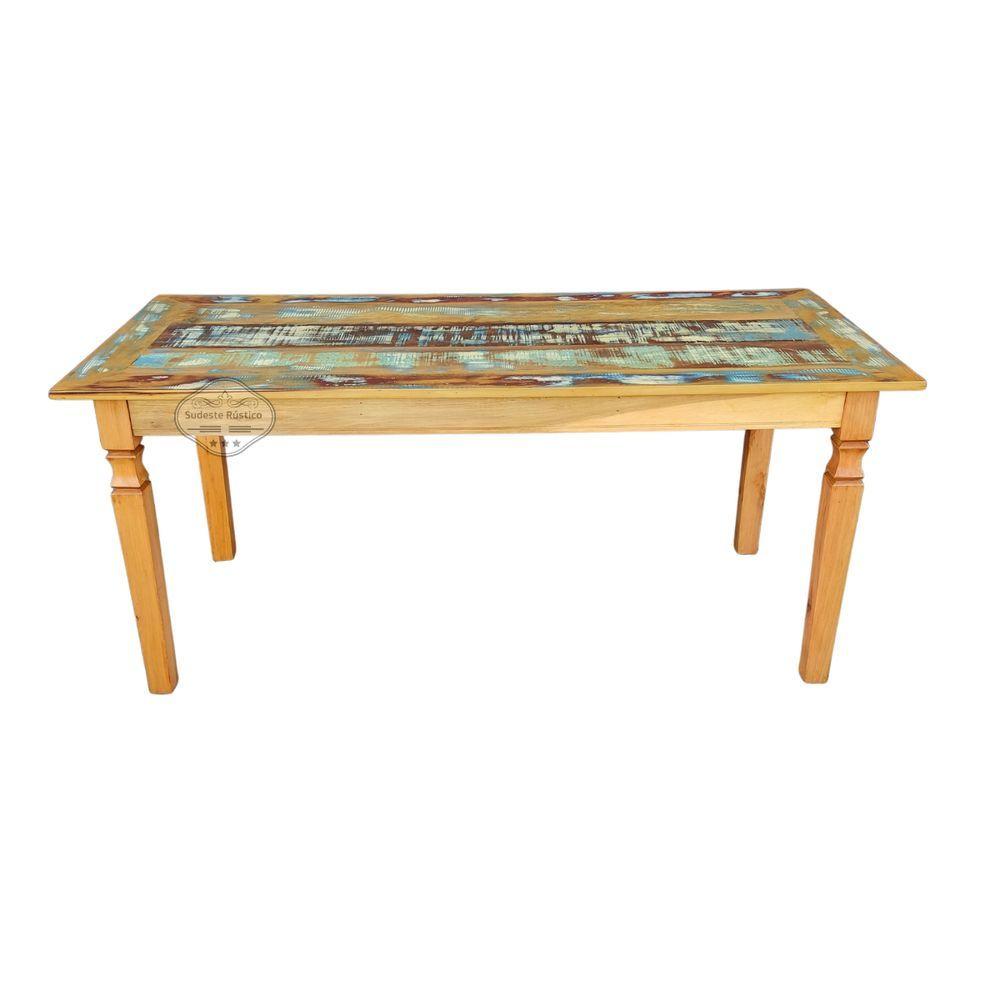 Mesa Em Madeira 200 X 90 Com Tinta Pátina Em Demolição Sudeste Rústico