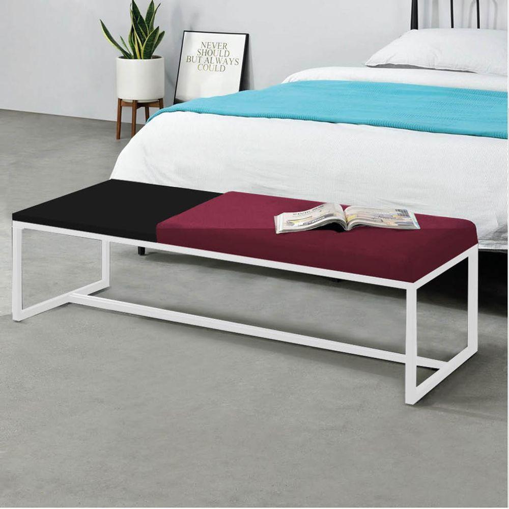 Miniatura Calçadeira Recamier Londres 160cm Branco Suede Bordô Mdf Preto - Ahazzo Móveis
