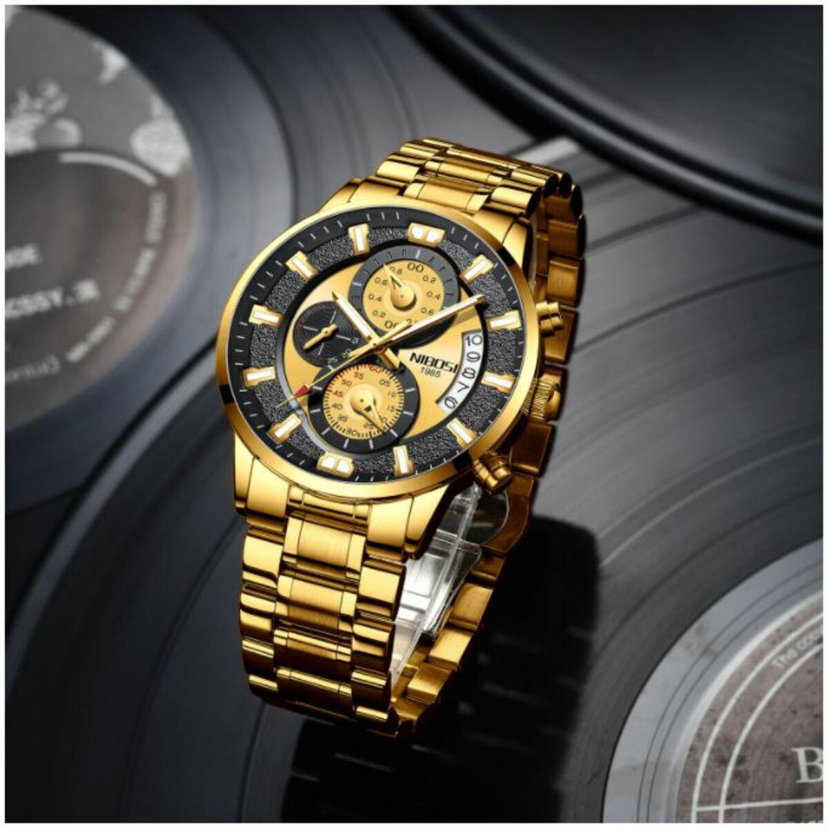 Miniatura Relógio Masculino Nibosi 2382 Dourado E Preto