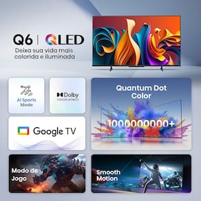 Miniatura Smart TV 65" UHD 4K QLED Hisense 65Q6N Google TV com HDR10+, Dolby Atmos, Sports Mode, Game Mode Plus e Compatível com Alexa