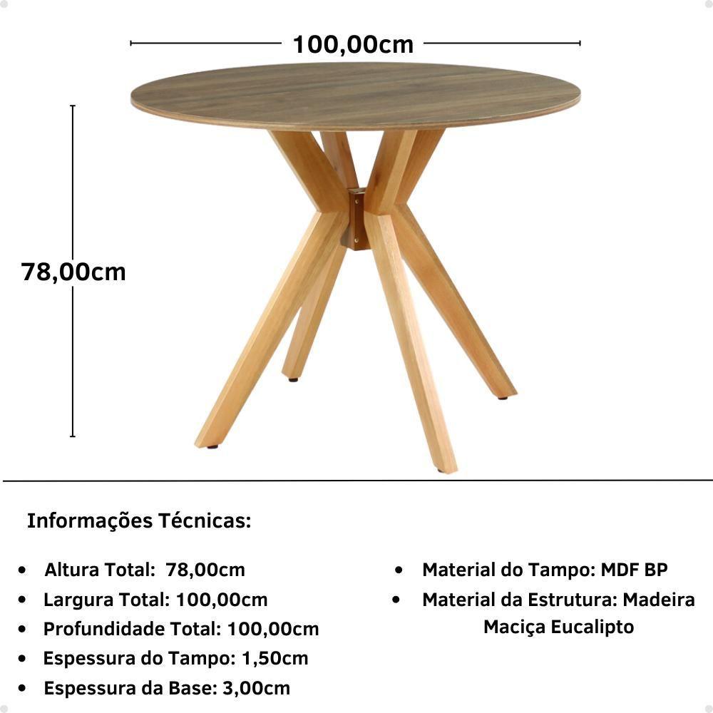 Conjunto Mesa De Jantar Redonda Marci Natural 100cm Com 4 Cadeiras Allegra - Cinza