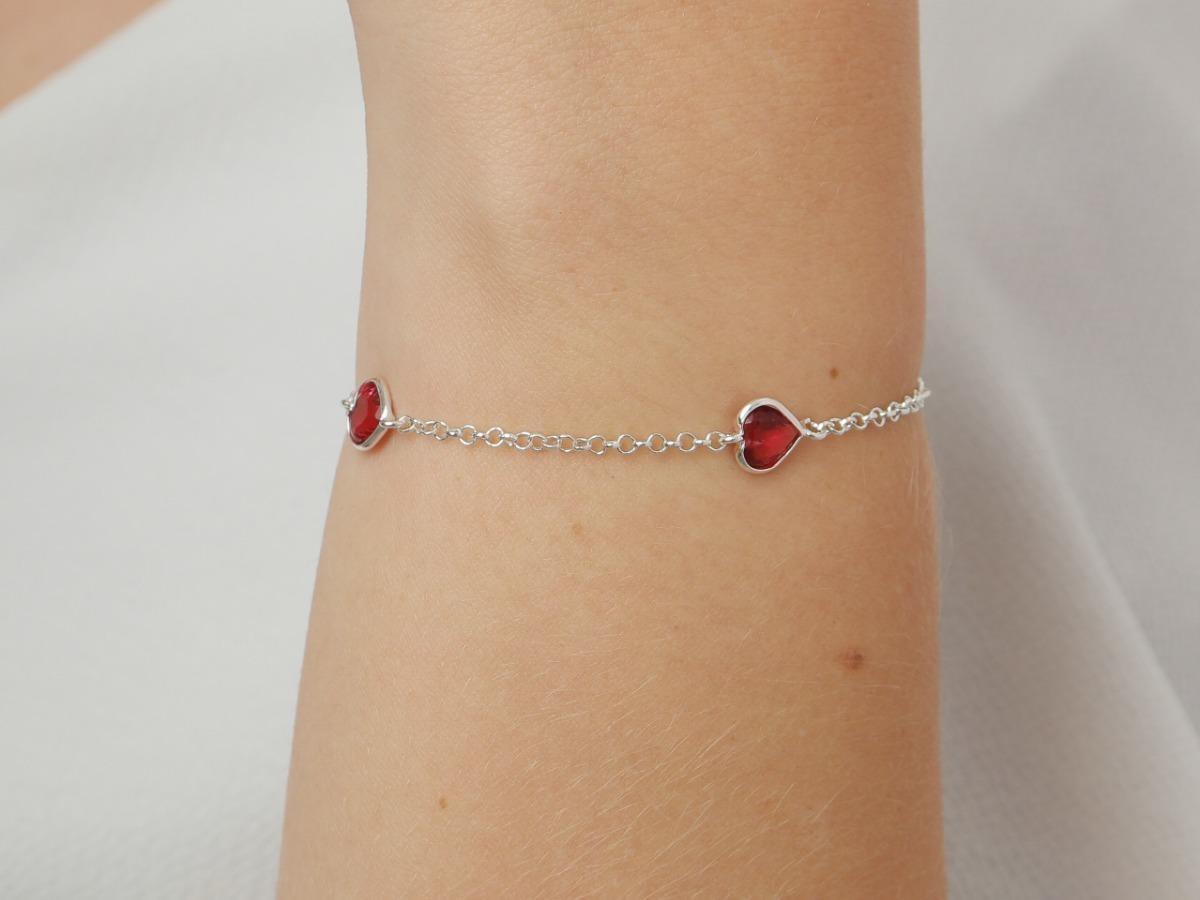 Pulseira Feminina Pedra Zirconia Coração Prata 925