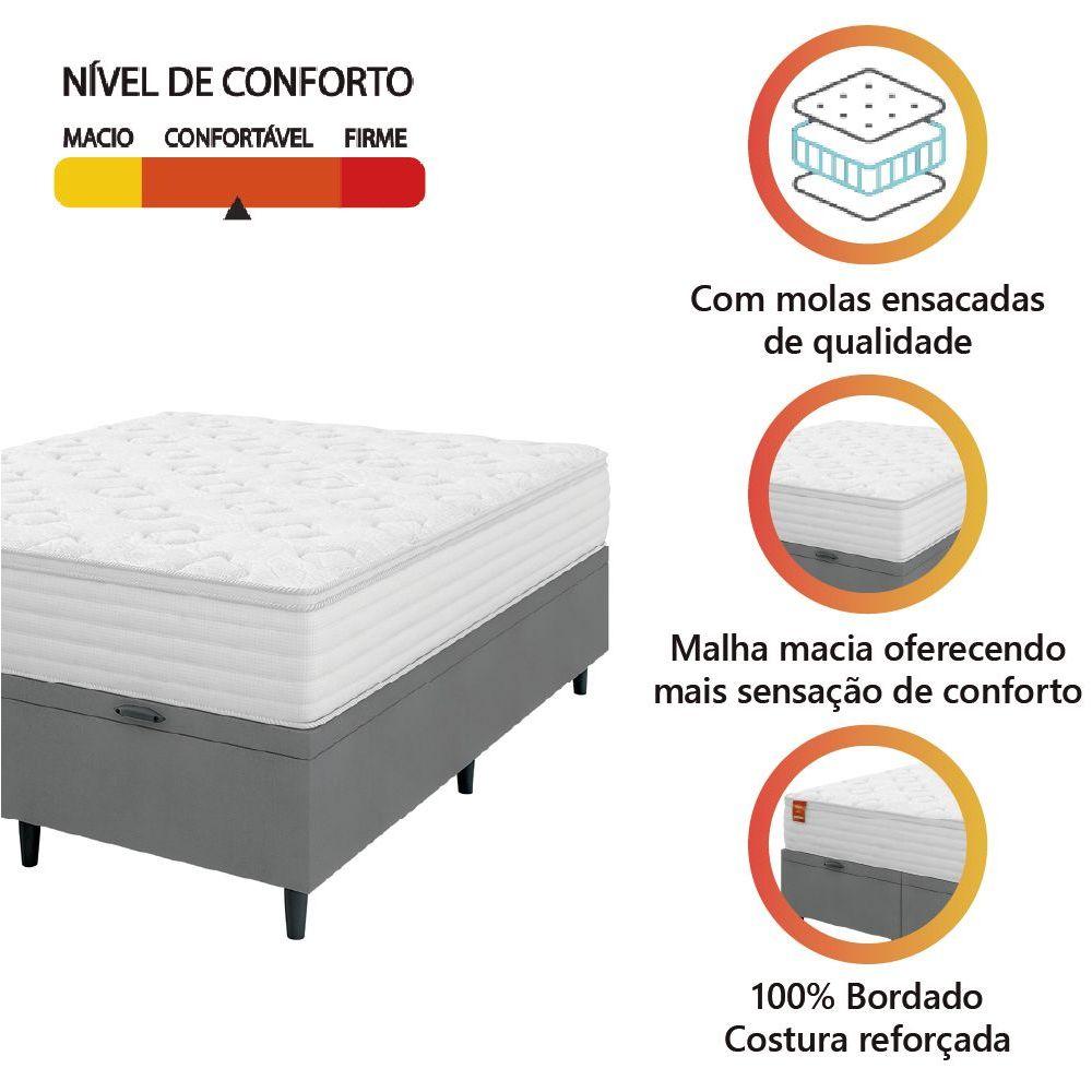 Miniatura Cama Box Baú Colchão Casal King Molas Ensacadas Real Branco / Cinza Inducol Branco