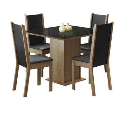 Conjunto Sala de Jantar Moscou Plus Madesa Mesa Tampo de Vidro com 4 Cadeiras Rustic/Preto Cor:Rustic/Preto