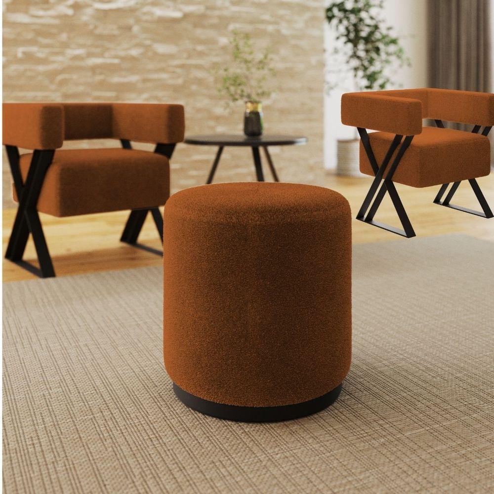 Miniatura Kit 2 Poltrona E Puff Decorativo Mirela Estilo Industrial Bouclé Terracota