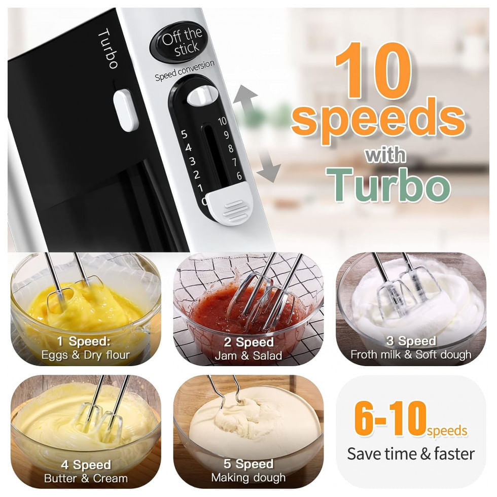 Miniatura Batedeira Elétrica com 6 Tigelas com Tampas Herméticas,110V 600W, Naitesen, Preta