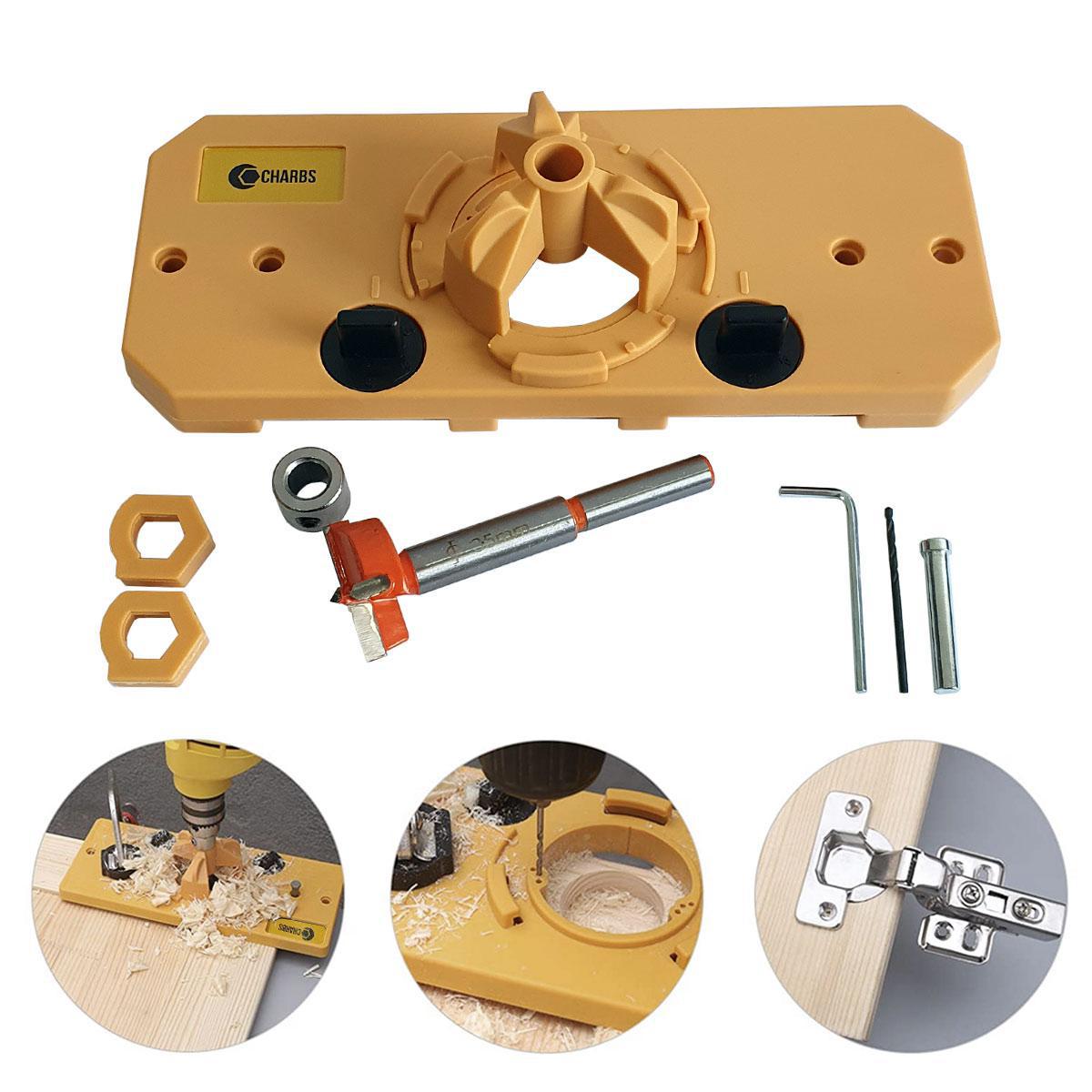 Miniatura Gabarito De Furação Para Dobradiça Khi Hinge Com Broca 35Mm 10 cm - Novo - 7906814092671 - Broca - Charbs, ITEM_CONDITION - Gabarito De Furação Para Dobr.