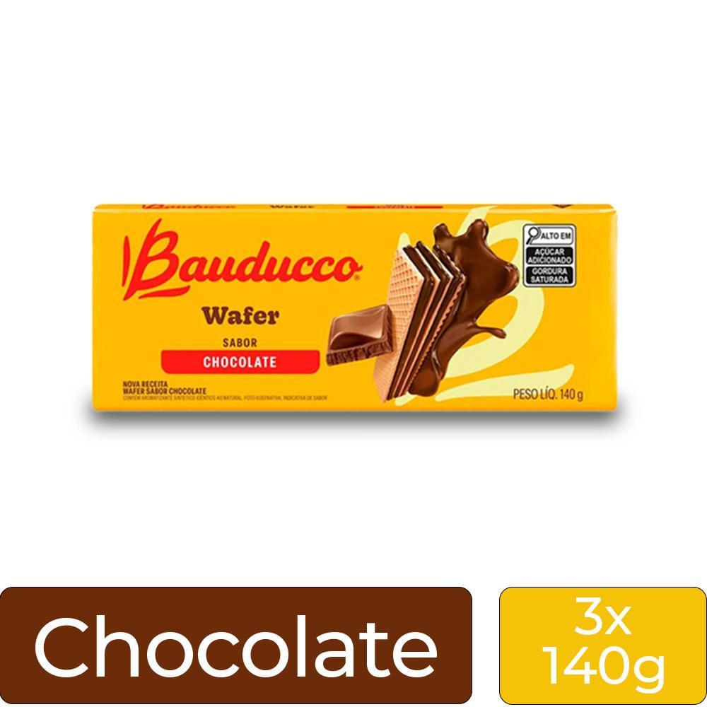 Miniatura Biscoito Wafer Bauducco Chocolate Kit 3 Pacotes De 140G