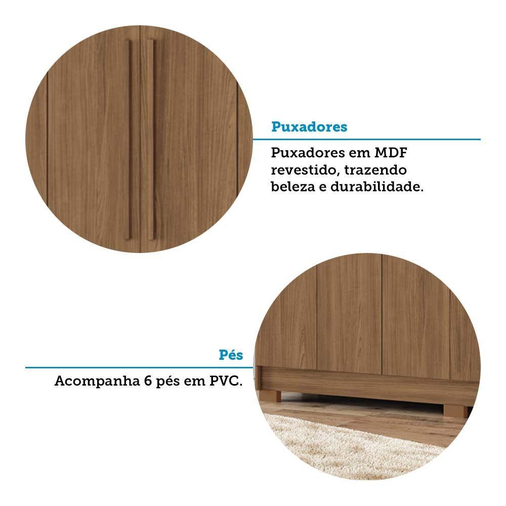 Guarda Roupa Casal 194,4cm 6 Portas 2 Gavetas Com Espelho Horácio Estilo Mm Jatoba Areia