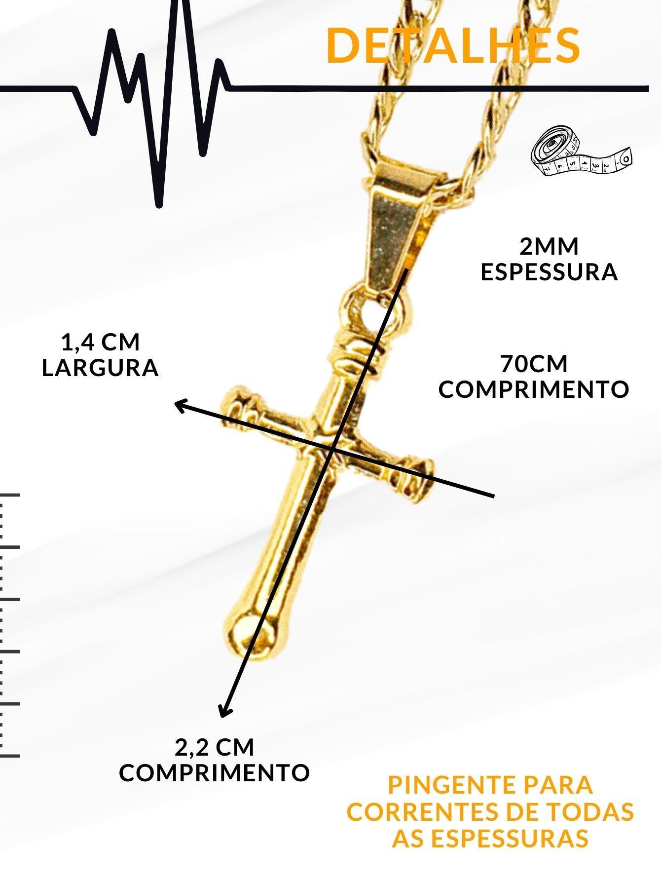 Corrente Cordão Masculino Longo 70Cm Fino 3Mm Crucifixo Cruz