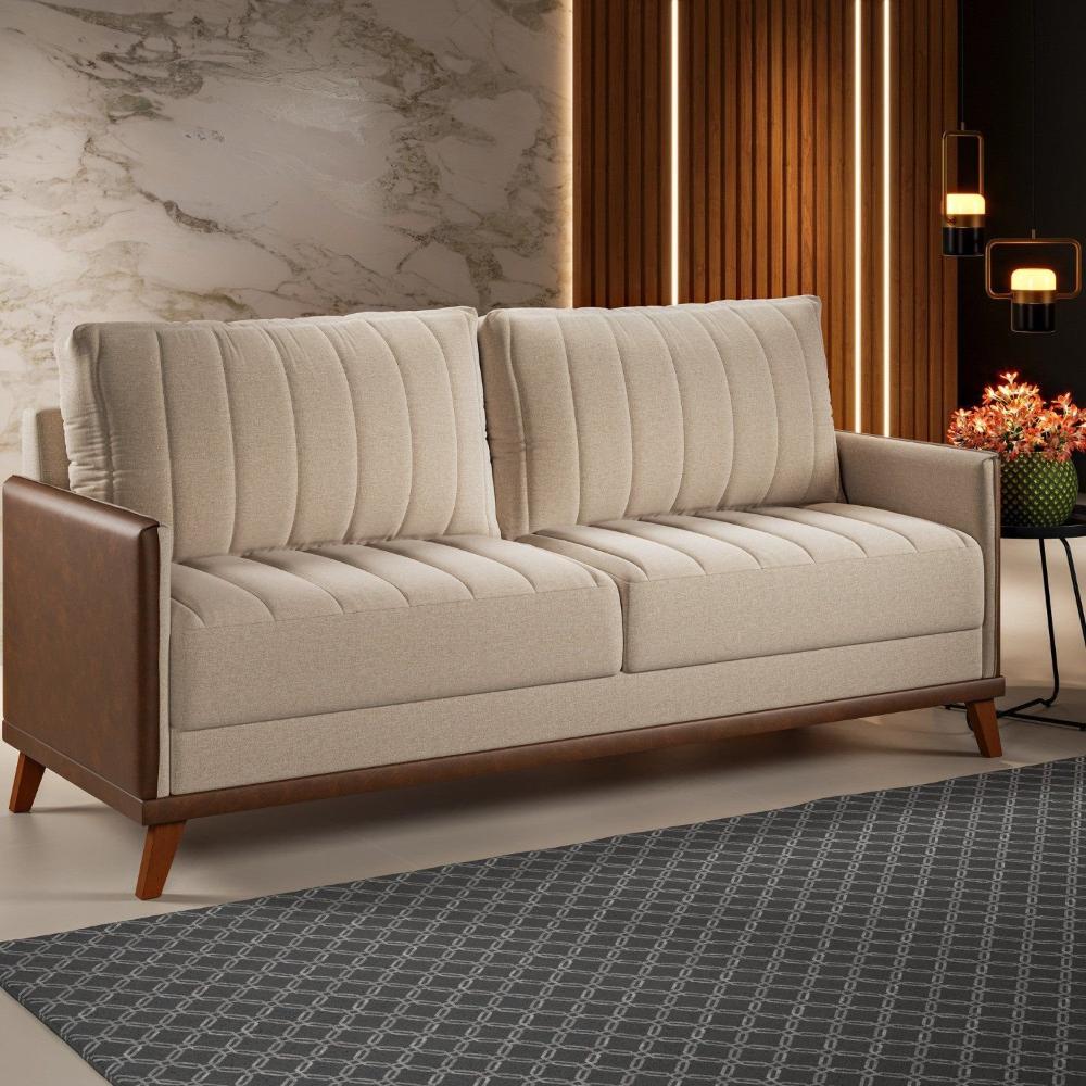Miniatura Sofá Living 200cm 4 Lugares com Pés de Madeira Seletto Bronze