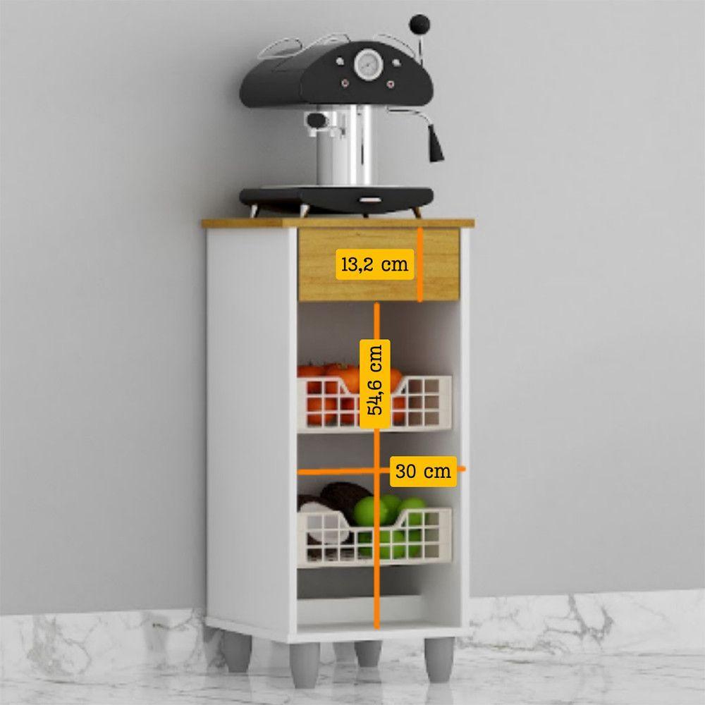 Miniatura Fruteira De Chão Zaya Multiuso Flex 1 Gaveta Mobilihouse Cinamomo Com Branco Acetinado