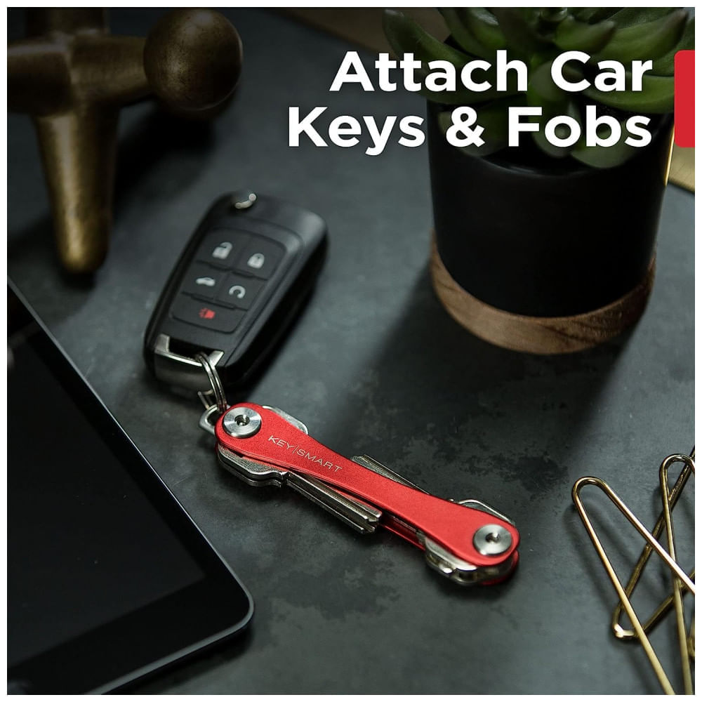 Miniatura Chaveiro Organizador de Chaves até 14 Chaves Titânio, KEYSMART, Vermelho