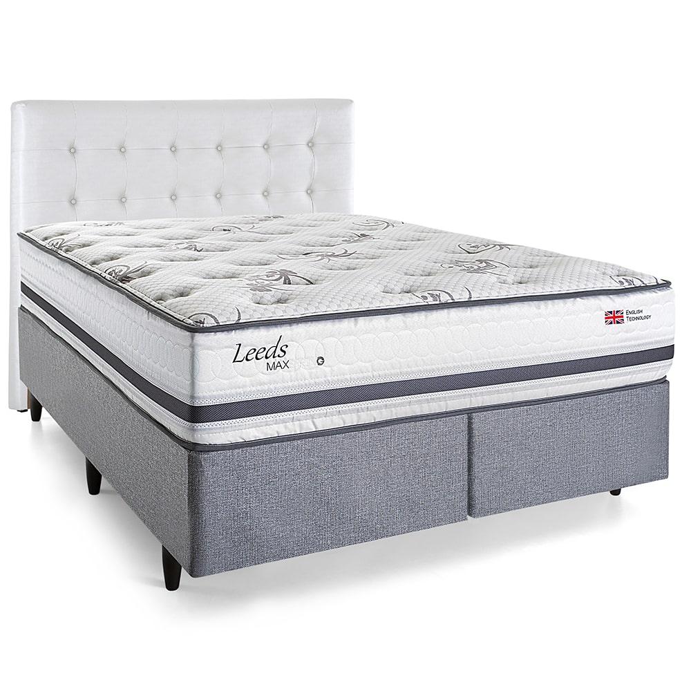 Miniatura Cama Box com Cabeceira Queen Herval Leeds, Molas Maxspring, 69x158x198 cm