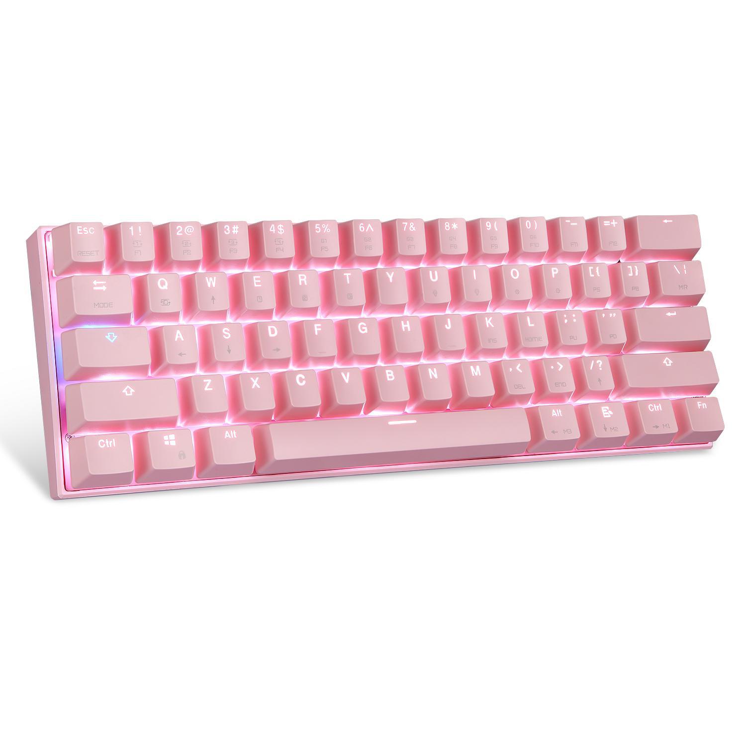 Miniatura Teclado Mecânico Gamer Motospeed Ck62 Rosa Switch Azul
