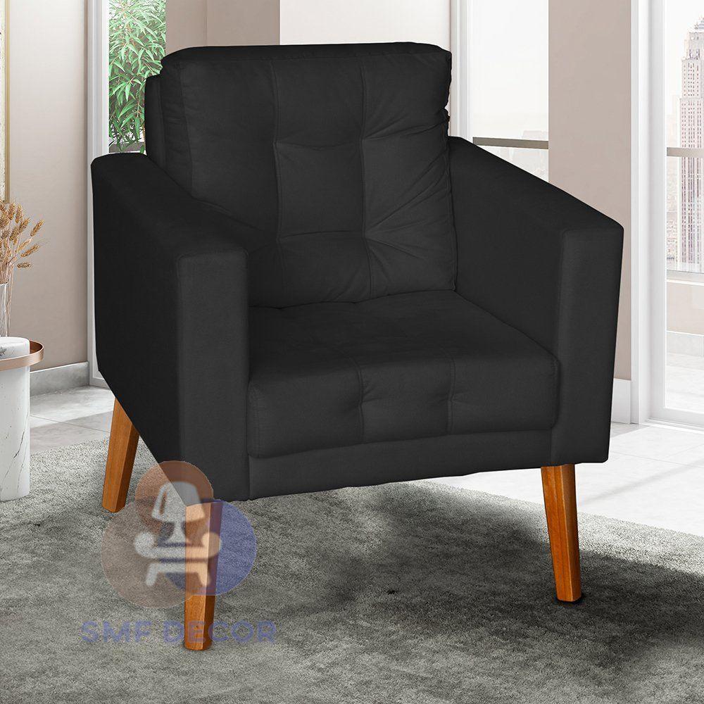 Miniatura Sofá-poltrona-cadeira Decorativa Glamour Dubai Com Pés Em Madeira Preto