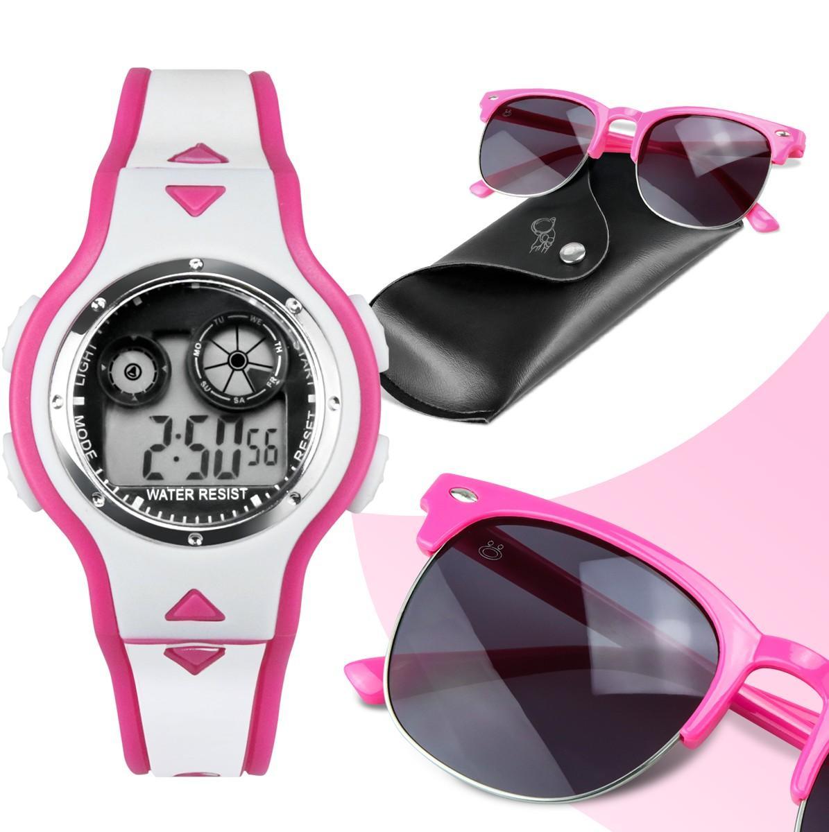 Miniatura Kit Relógio Digital e Óculos Rosa Orizom Kids - Pulseira Ajustável, Tela Clara, Proteção UV - Di Fiore Store