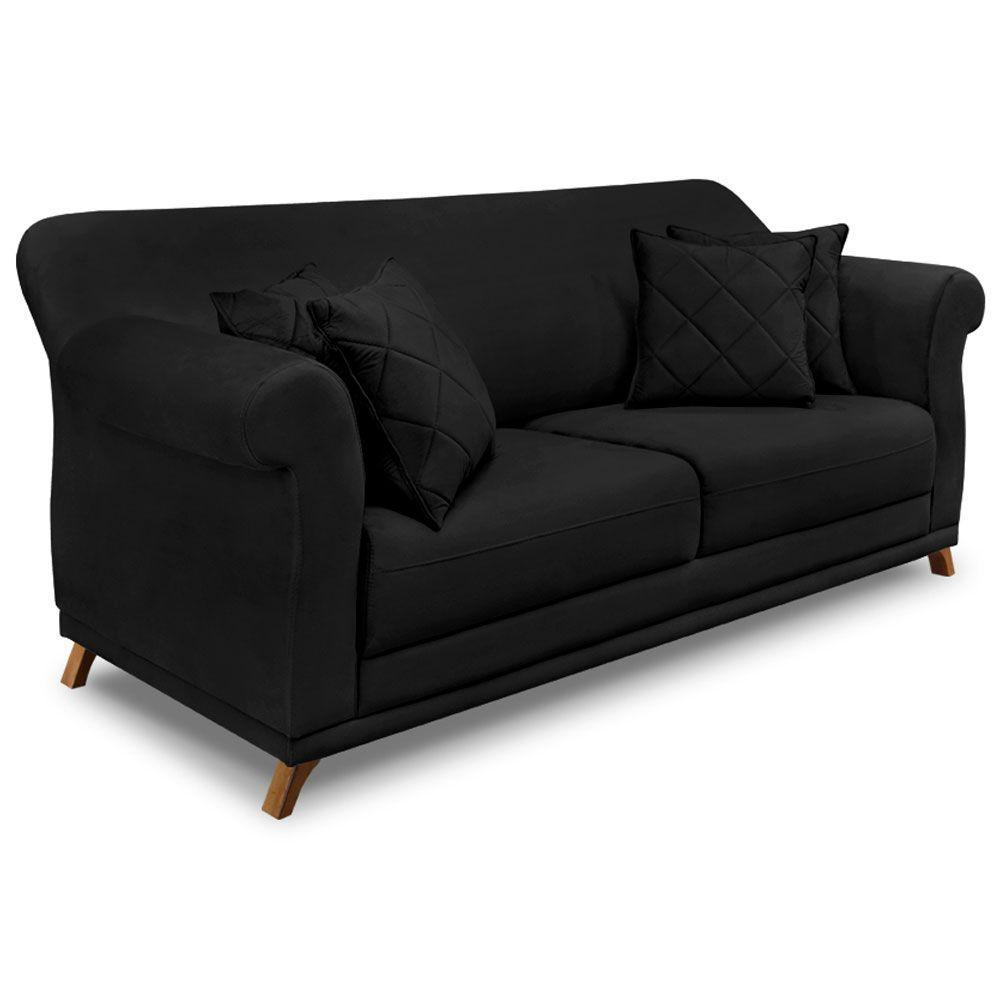 Kit Poltrona E Sofá 2 Lugares 1,60m Suede Pés Castanho Preto