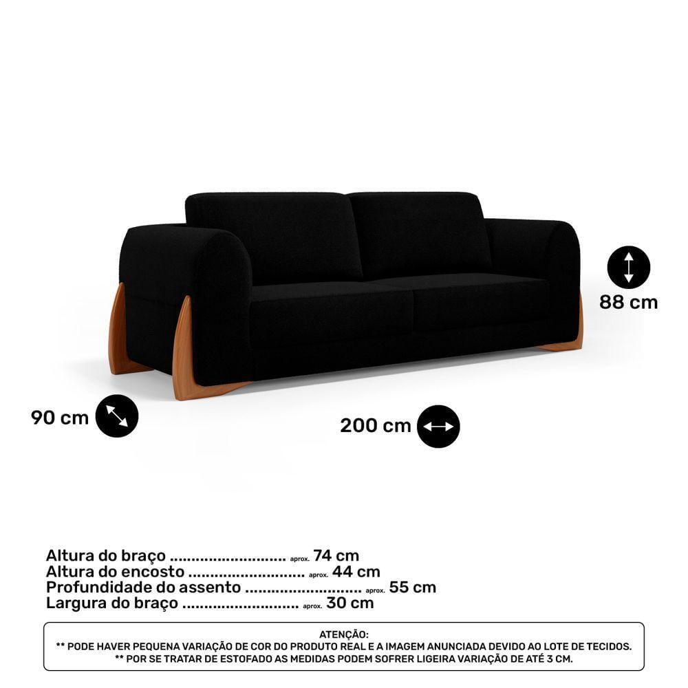 Kit Poltrona E Sofá Bloom 200cm 03 Lugares Com Pés De Madeira Bouclê Preto - Desk Design