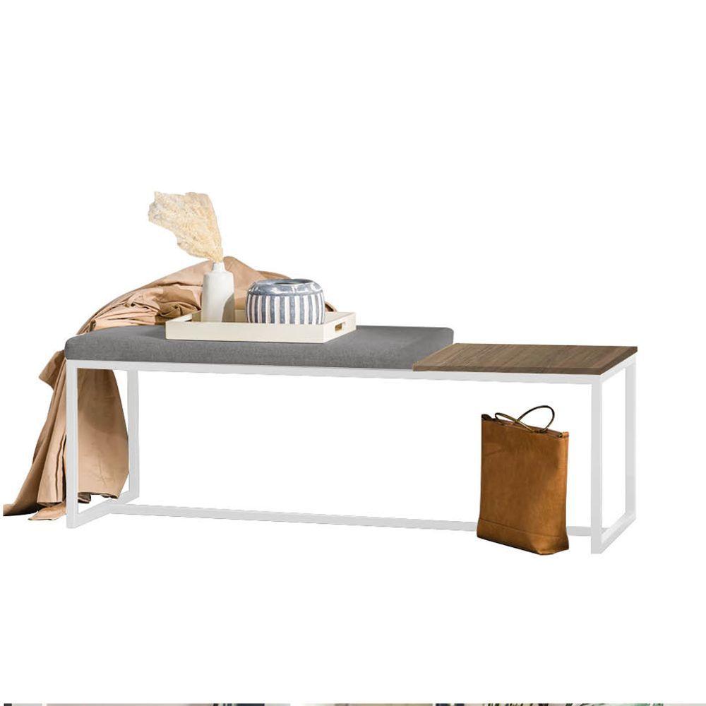 Miniatura Banco Recamier Puff 140cm Industrial Branco Corino Cinza Tampo Quadrado Castanho