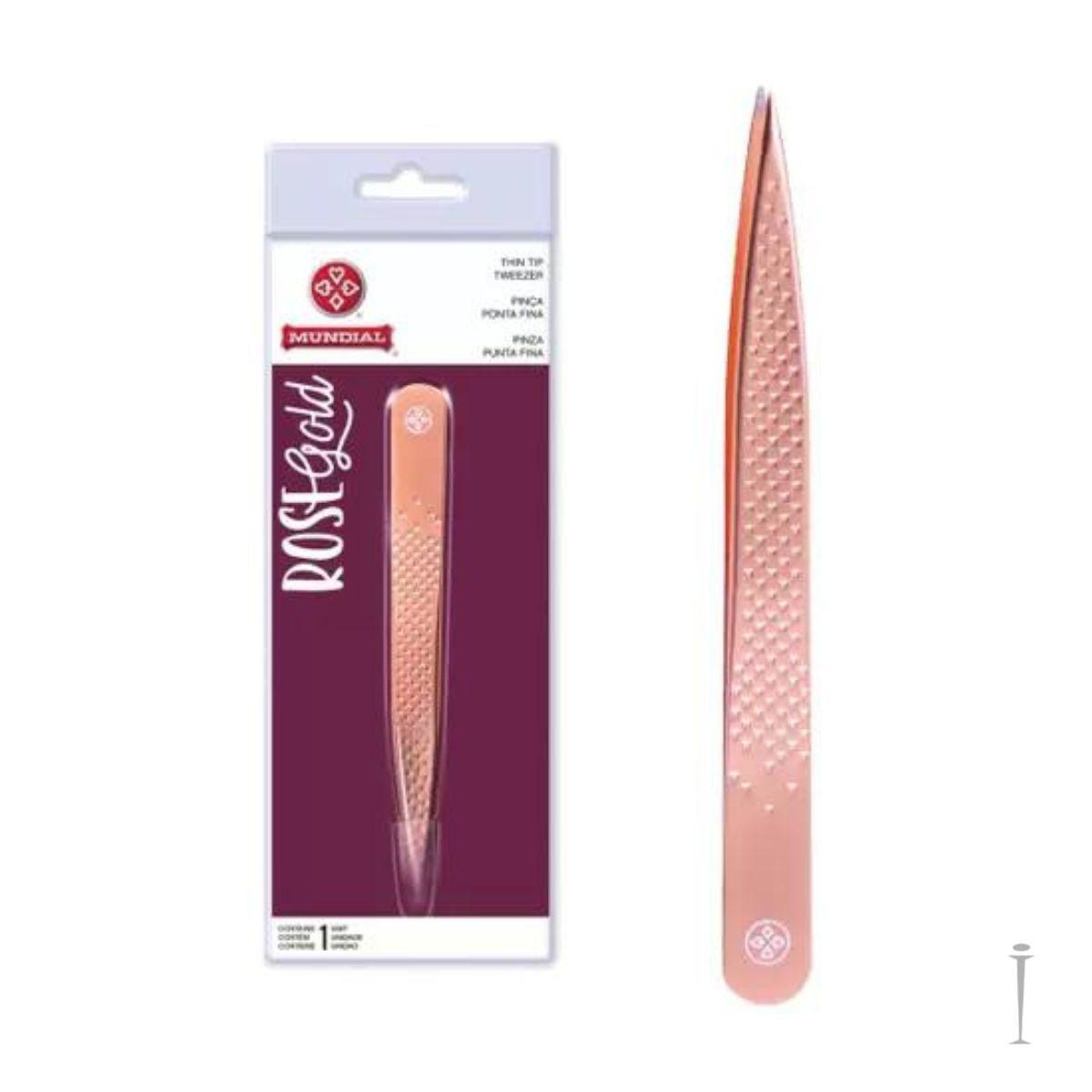 Miniatura Pinça Ponta Fina Para Sobrancelhas Rose Gold Mundial Bc-513