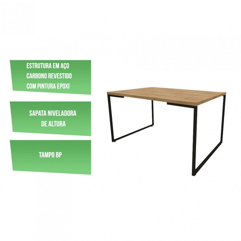 Miniatura Mesa de Jantar Industrial 6 Lugares Porto Espresso Móveis Natura/Preto Mesa de Jantar Tampo em BP de 30mm Porto Espresso Móveis Natura/Preto