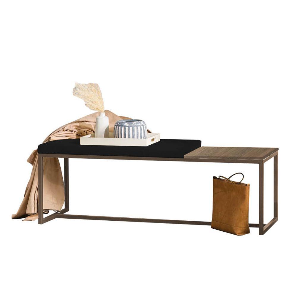 Miniatura Banco Recamier Puff 195cm Industrial Marrom Suede Preto Tampo Quadrado Mdf Castanho