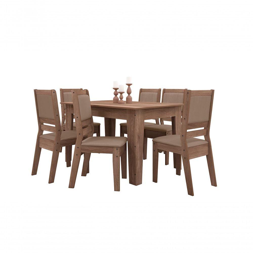 Miniatura Conjunto Mesa Sala Jantar 6 Cadeiras 1,35M Genebra Amêndoa