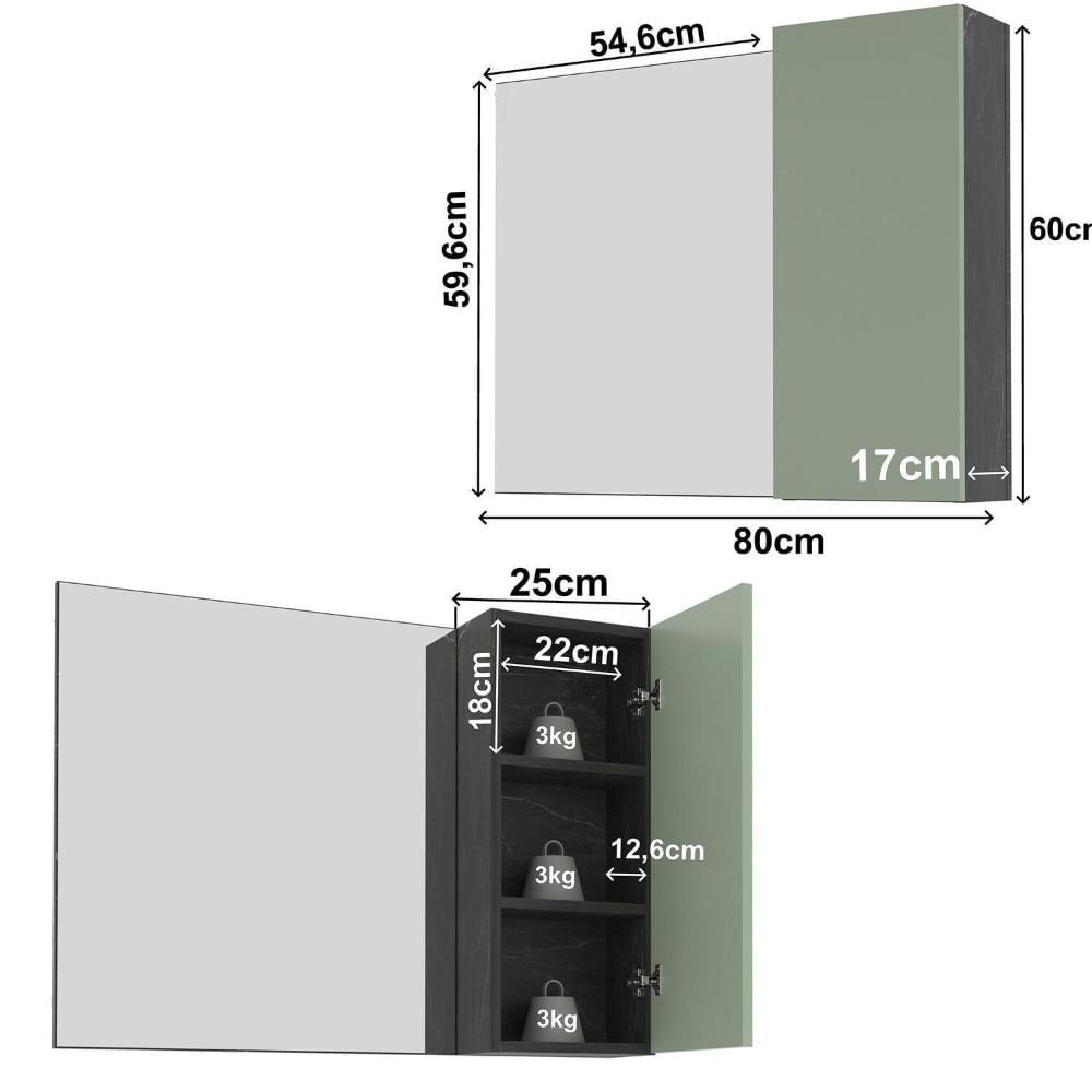 Miniatura Espelheira para Banheiro 80cm 60cm x 17cm Mármore Lunar/Verde Mar