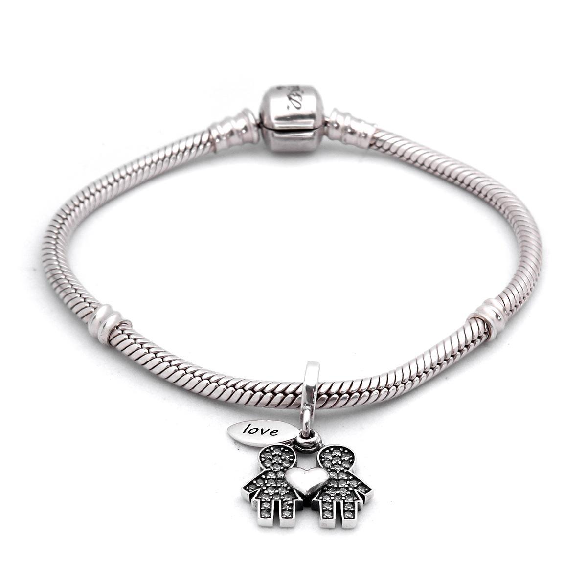 Miniatura Berloque Charm Pingente Casal Meninas Em Prata 925