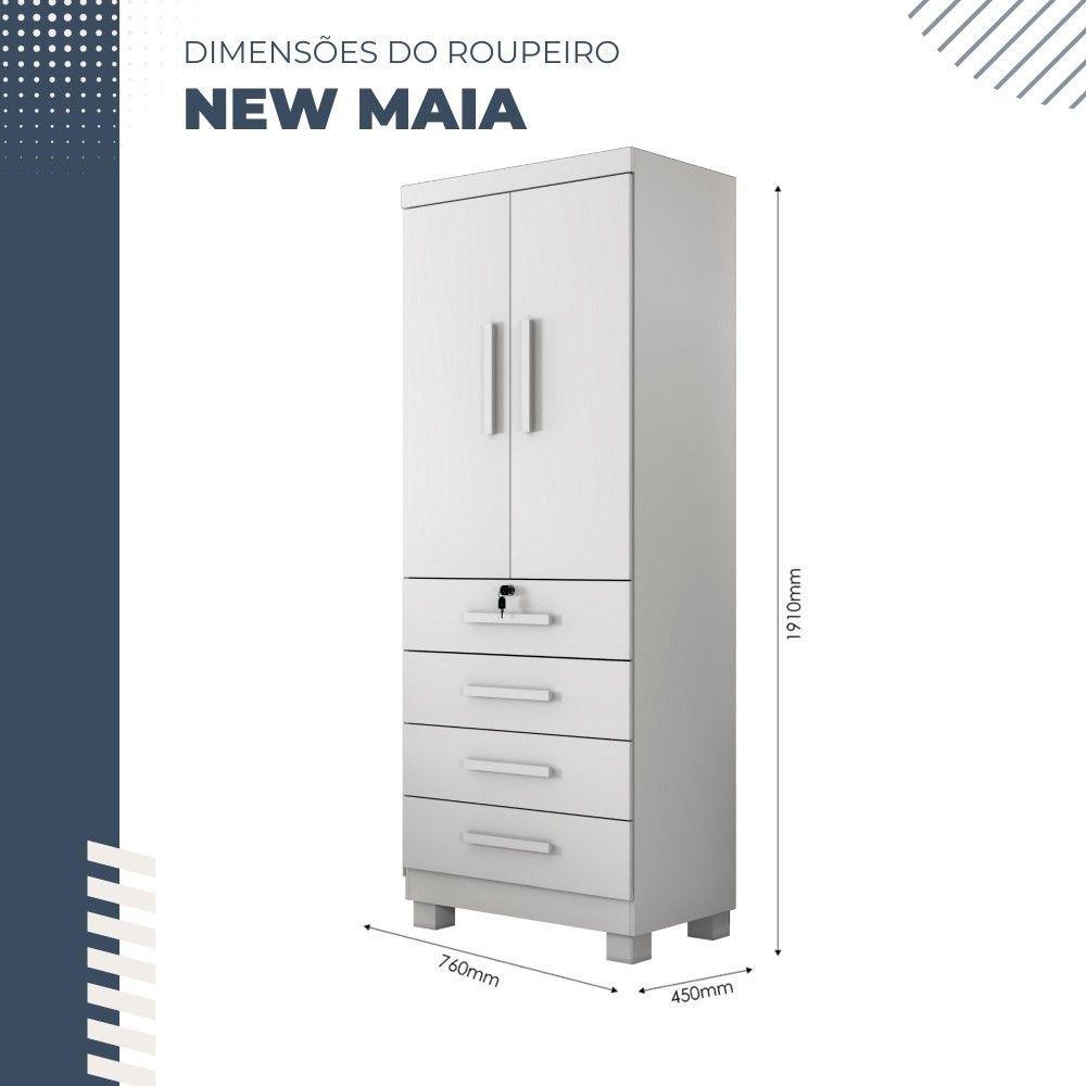 Guarda Roupa New Maia 2 Portas 4 Gavetas Com Chave Benetil Móveis Branco