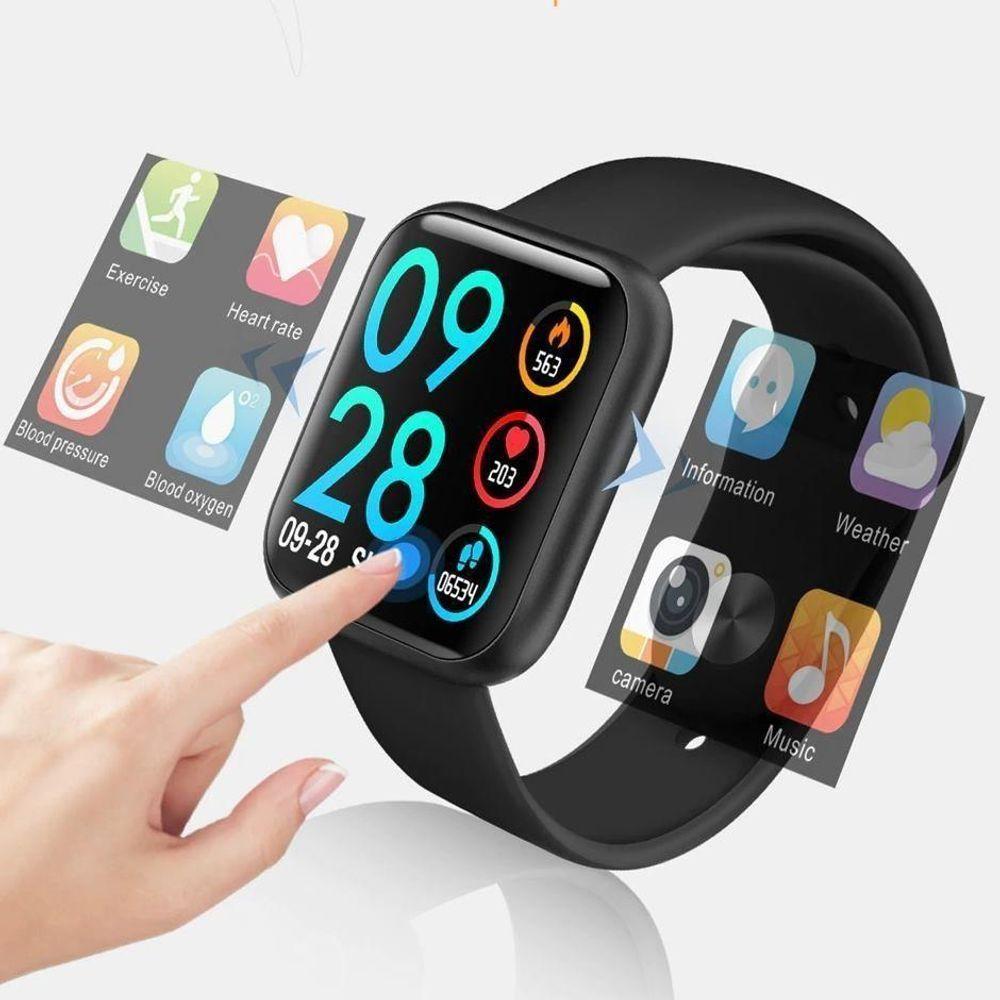 Miniatura Relógio Smartwatch P70 Com 2 Pulseiras (Aço/Silicone) Pretas