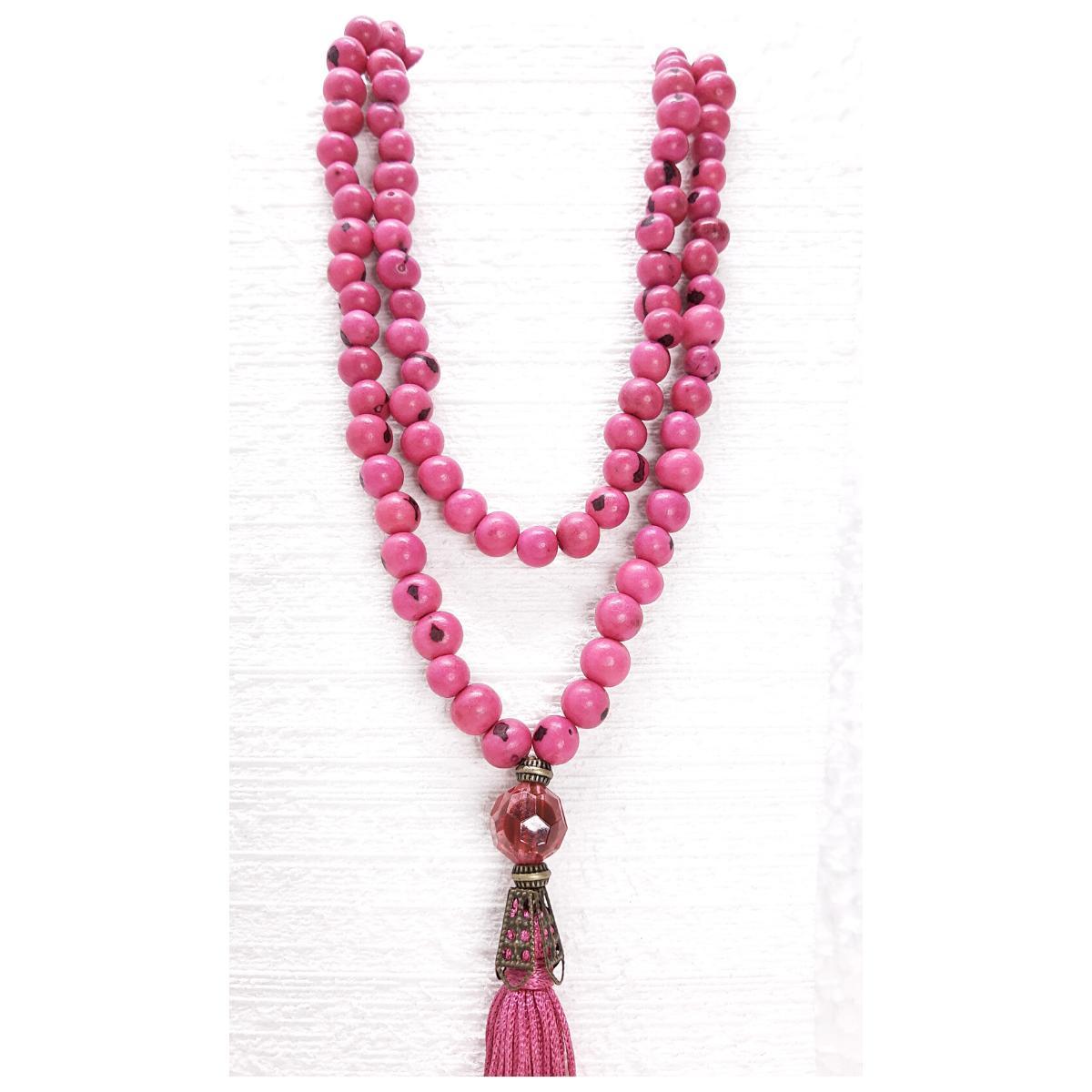 Miniatura Japamala 108 Contas De Sementes De Açai Cor Rosa Pink Hooponopono