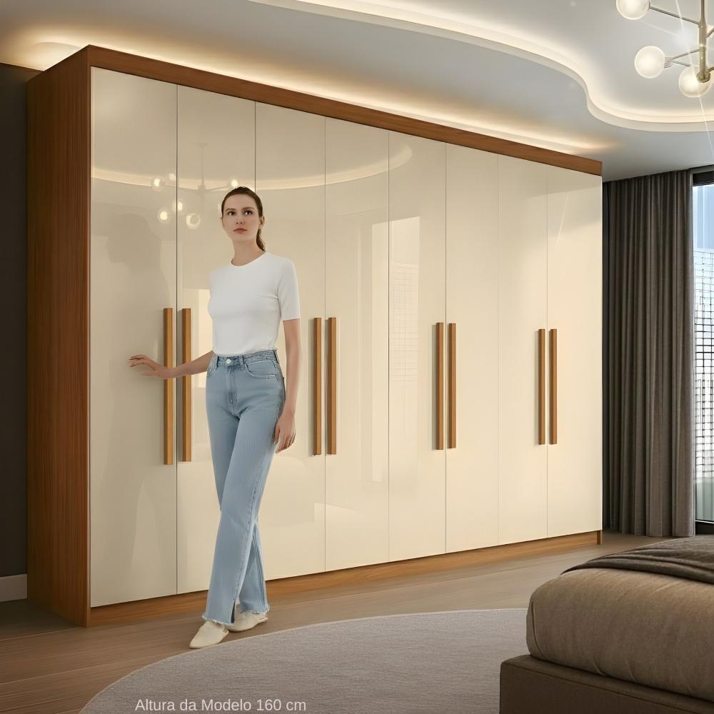 Miniatura Guarda Roupa Casal 8 Portas 4 Gavetas Paris Espresso Móveis Guarda-roupa Paris 8p 200x237x47 Cm Cinamomo/Off White