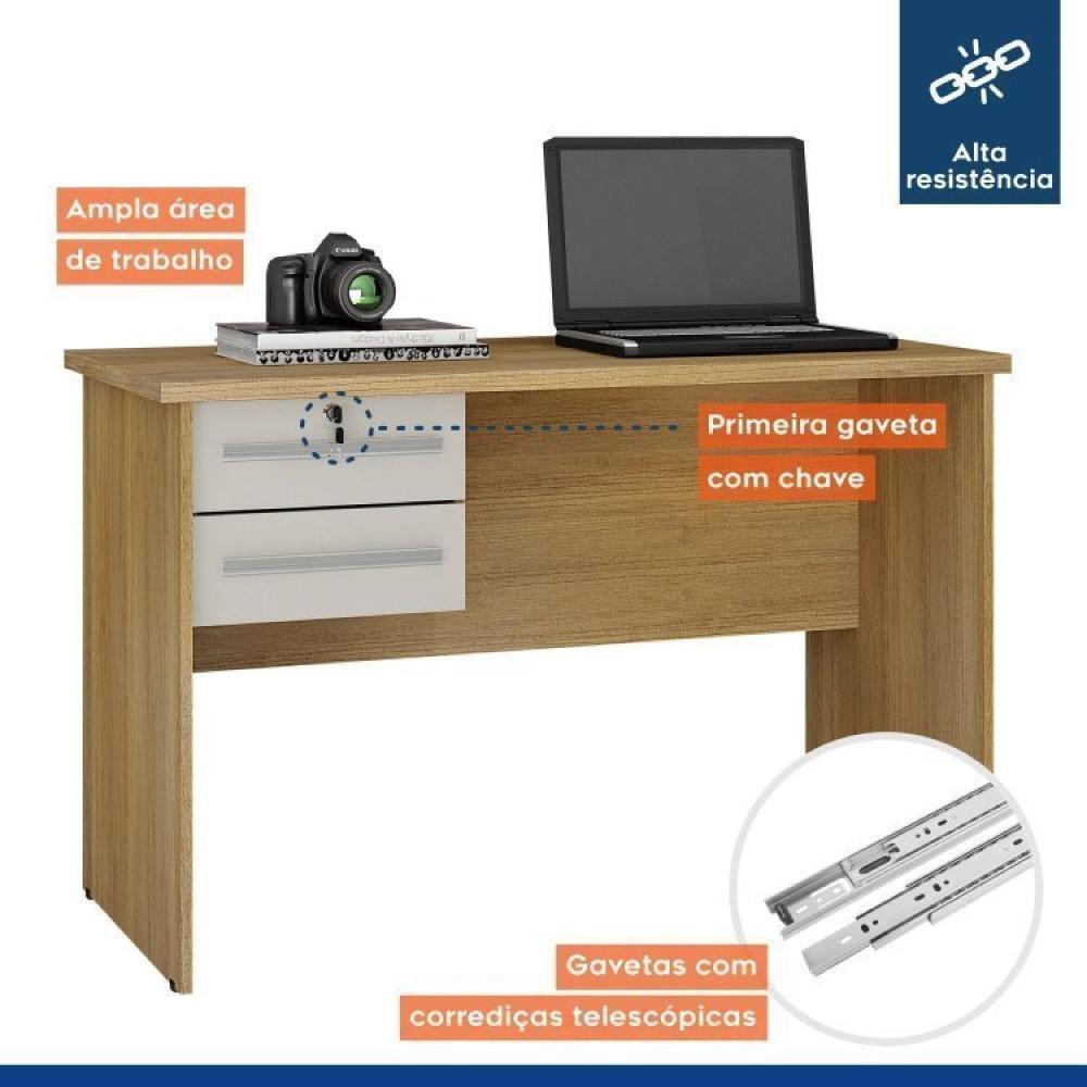 Miniatura Conjunto Mesa para Computador 2 Gavetas Byte e Armário Multiuso 2 Portas com Chave Asteca Cinamomo/Off White