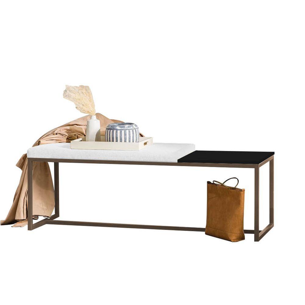 Miniatura Banco Recamier Puff 140cm Industrial Marrom Sintético Branco Tampo Quadrado Mdf Preto