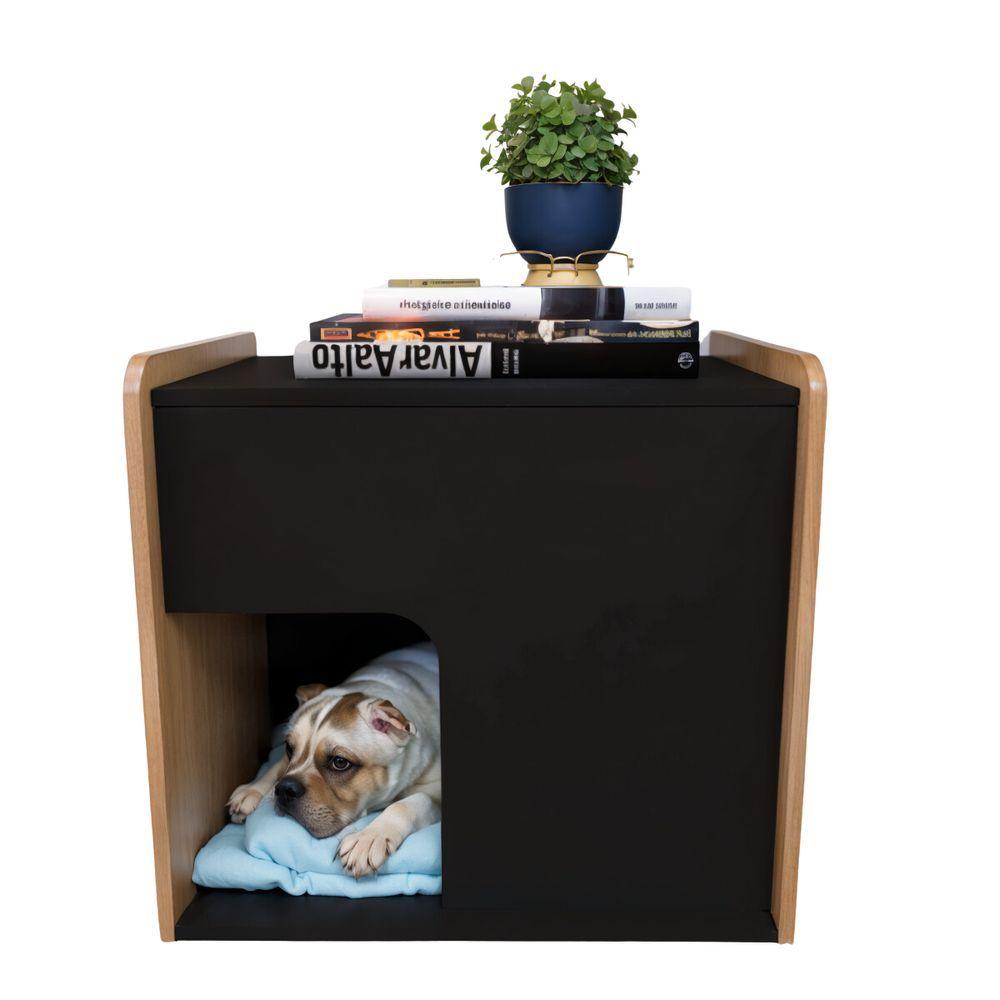 Miniatura Mesa De Cabeceira Cama Pet Cães 45x45x40 Preto E Madeirado