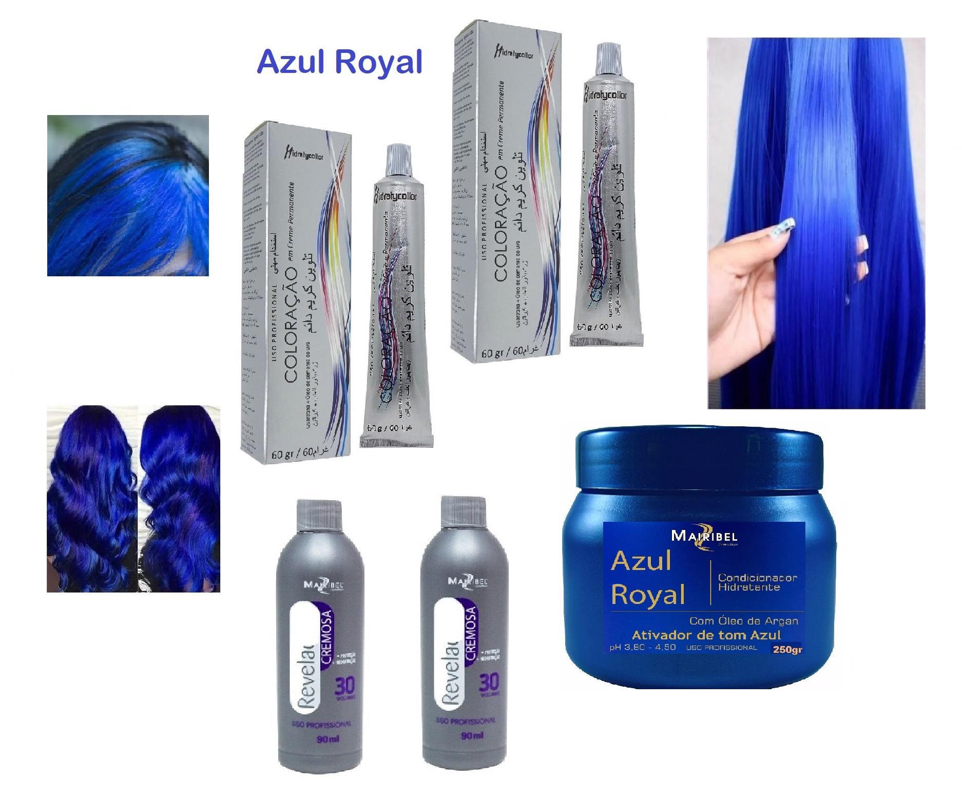Miniatura Kit Cabelo Azul Royal 2 Tinta 1 Matiz 250G 2 Ox 30 Volumes M