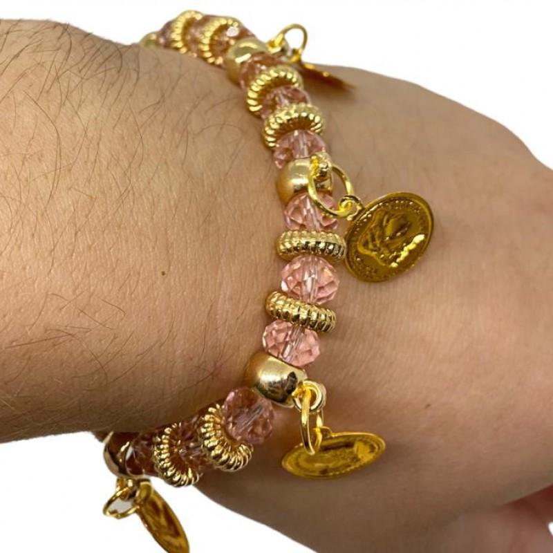 Miniatura Pulseira Cigana Rosa Claro Cristal E Silicone