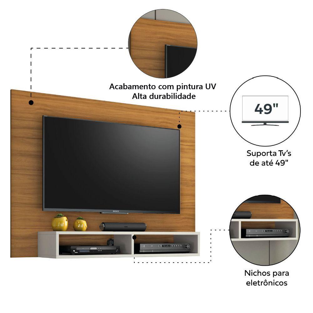 Miniatura Painel Para Tv Até 49 Polegadas Com Nicho Eros Freijó / Off White Notável Freijo Off