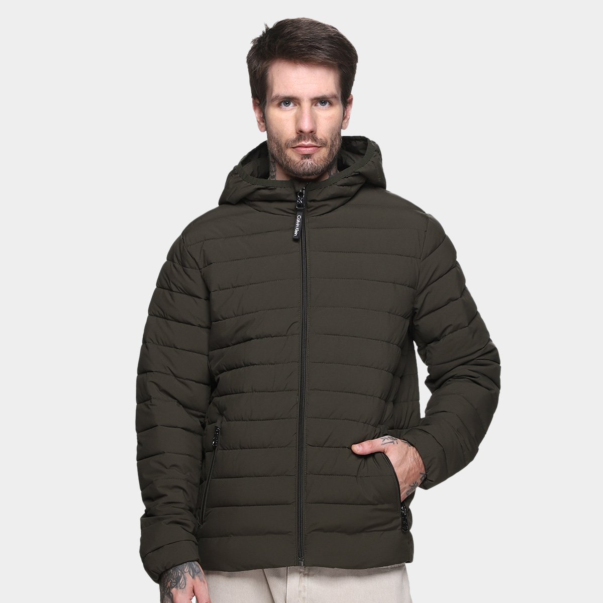 Miniatura Jaqueta C/ Capuz Calvin Klein Matelassê Masculina Oliva - G