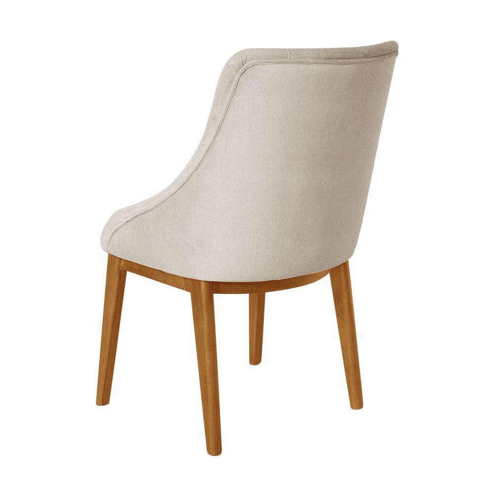 Miniatura Kit 4 Cadeiras De Jantar Estofada Elisa Anatômica Capitonê Linho Bege Base Madeira Maciça Mel Bege