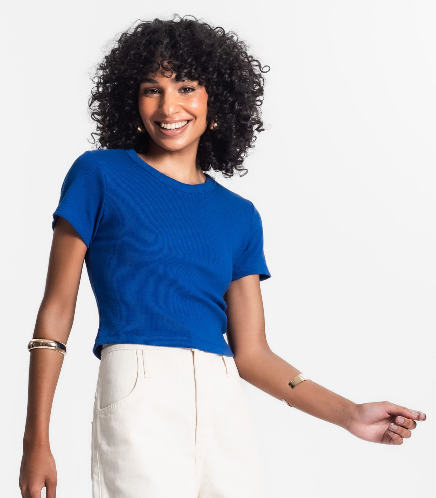 Miniatura Blusa Cropped Ribana Básica Rovitex Azul G
