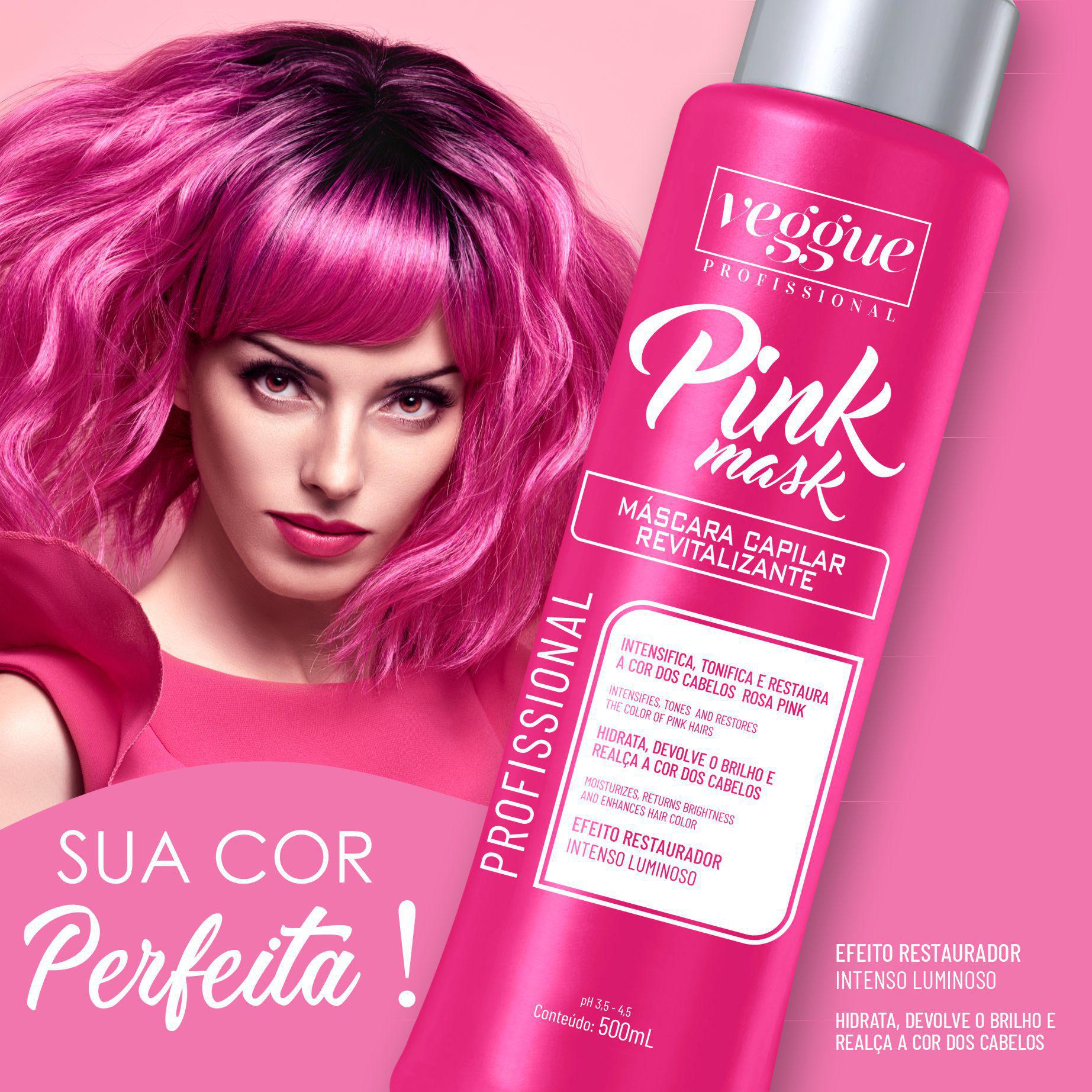 Miniatura Máscara Mask Color Pink Tonalizante 500Ml Liquid - Rosa Pink - Suave - Tintura temporária - Mascara Capilar - 1