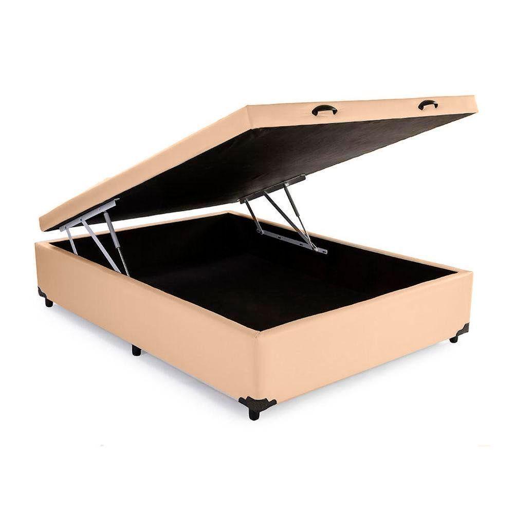 Miniatura Cama Box Baú Blindado Casal King Design Sintético Bege 138x188x41