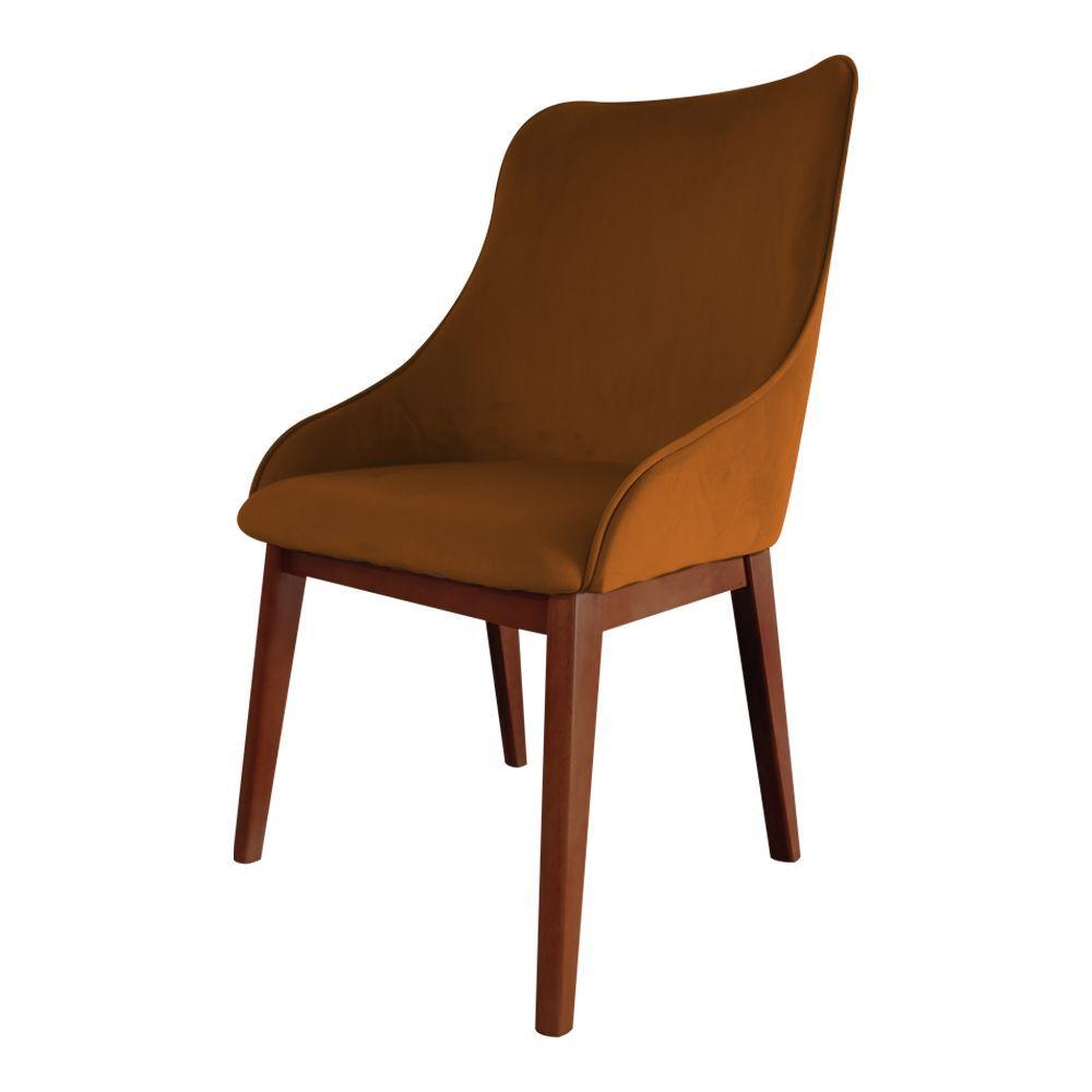 Miniatura Cadeira De Jantar Elisa Nobre Estofada Liso Veludo Terracota Base Madeira Maciça Imbuia