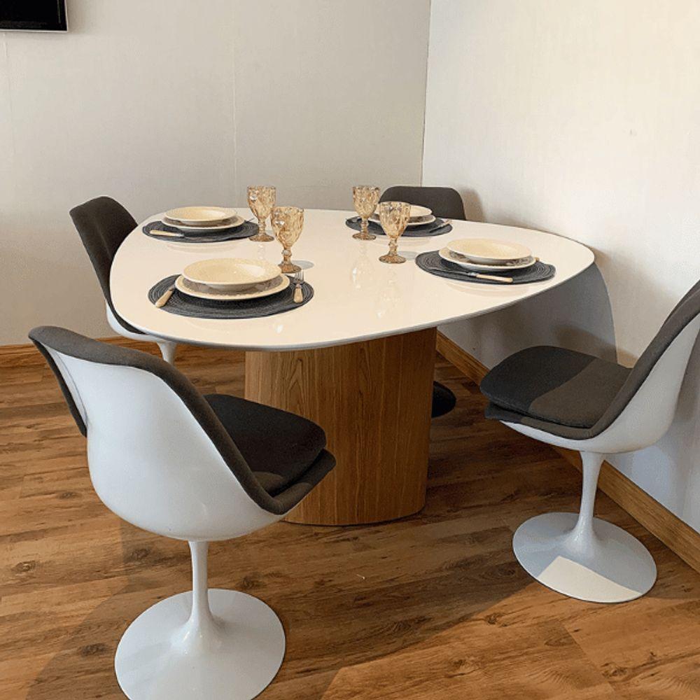 Mesa De Jantar Cone Orgânica 100x103 Cm Tampo Laca Branca Base Freijó Cor Marrom