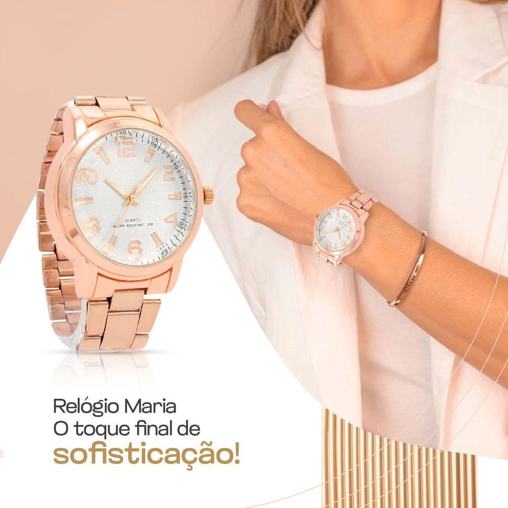 Miniatura Relogio Banhado Rose Feminino + Caixa + Brincos Strass Colar Aço Inox Resistente Presente Ponteiro