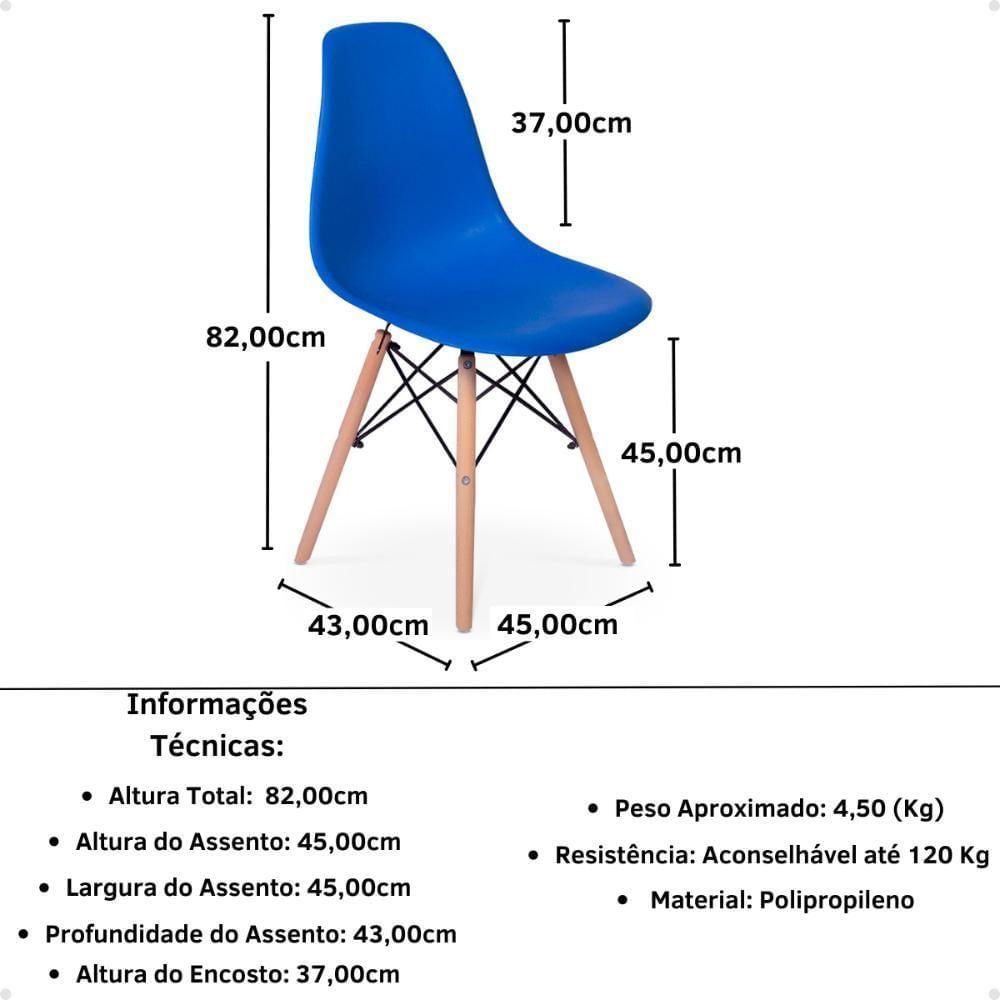 Conjunto Mesa De Jantar Redonda Luana Amadeirada Natural 100cm Com 4 Cadeiras Eames Eiffel - Azul