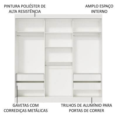 Miniatura Guarda-Roupa Casal Madesa Napoli 3 Portas de Correr Central com Espelho Branco Cor:Branco